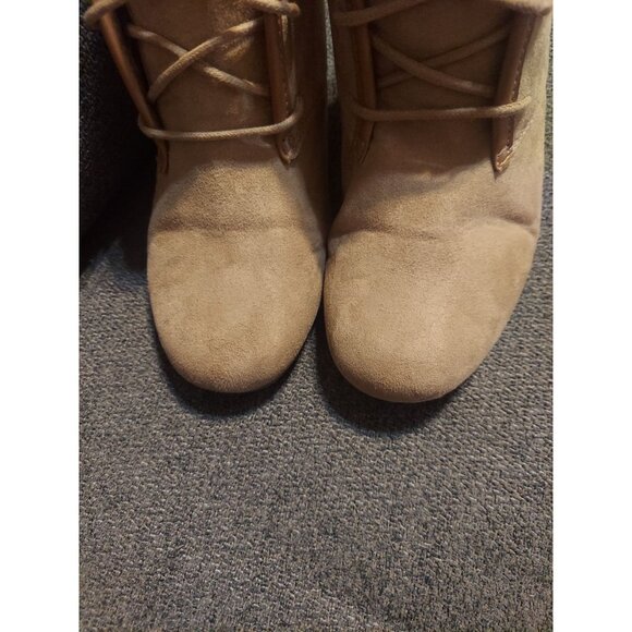 Mad Love Boots Womens 9 Ankle Booties Brown Suede Lace Up Wedge Heels Casual - Picture 3 of 11